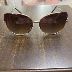Women's Like New, Gold & Brown Tinted Round Cat Eye Sunglasses